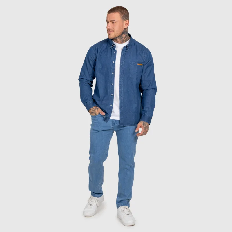 Cămașă de blugi bărbați Iron Aesthetics Urban, albastru închisă-14