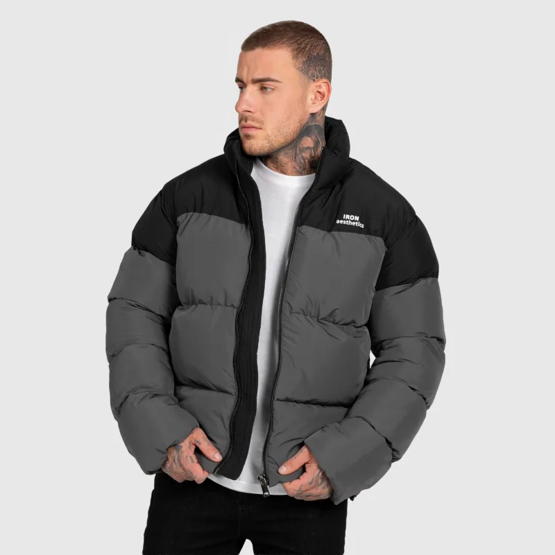 Geacă bărbați Iron Aesthetics Block Puffer, black/grey-3