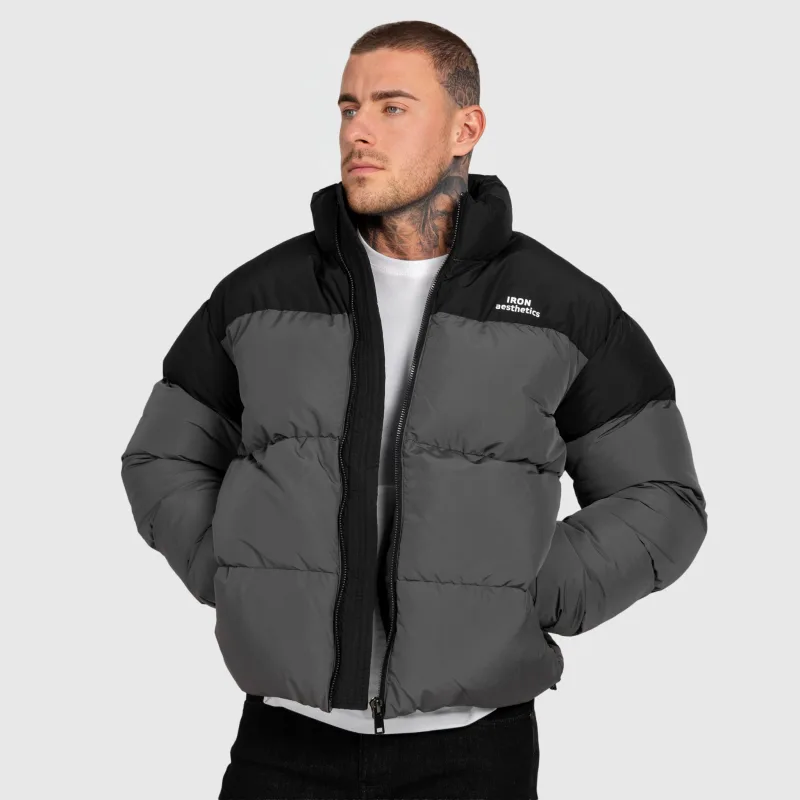 Geacă bărbați Iron Aesthetics Block Puffer, black/grey-4