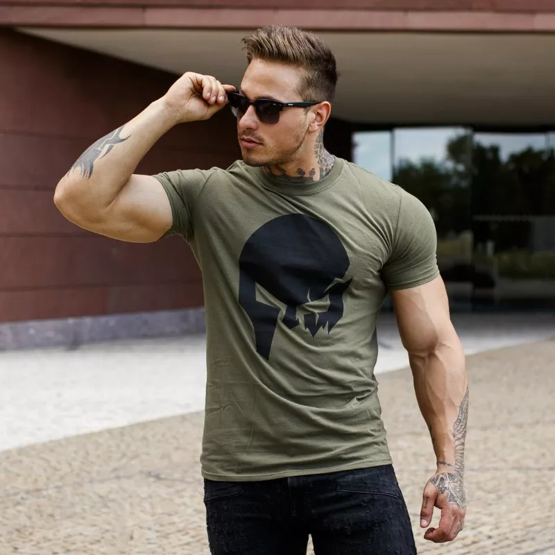 Tricou Ultrasoft Iron Aesthetics Skull, verde armată-2