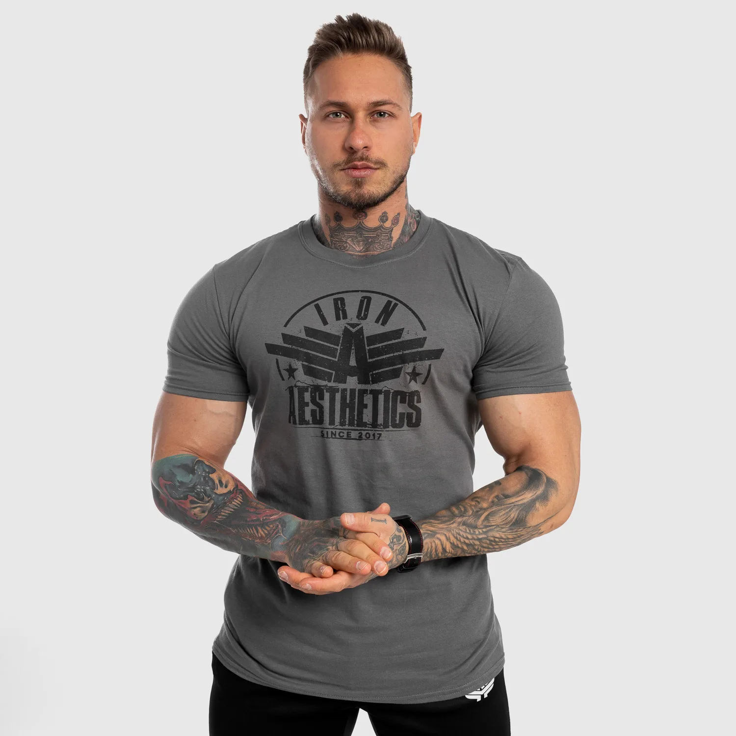 Tricou fitness pentru bărbați Iron Aesthetics Force, gri-1