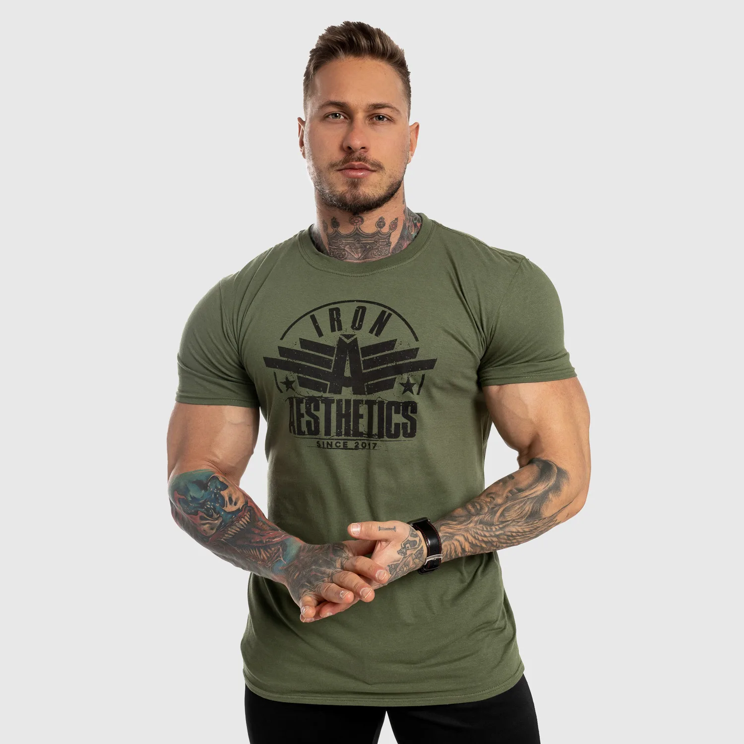 Tricou fitness pentru bărbați Iron Aesthetics Force, verde-1