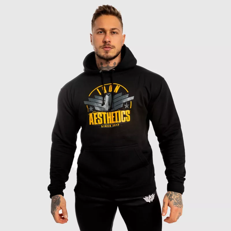 Hanorac fitness fără fermoar Iron Aesthetics Force, negru-1