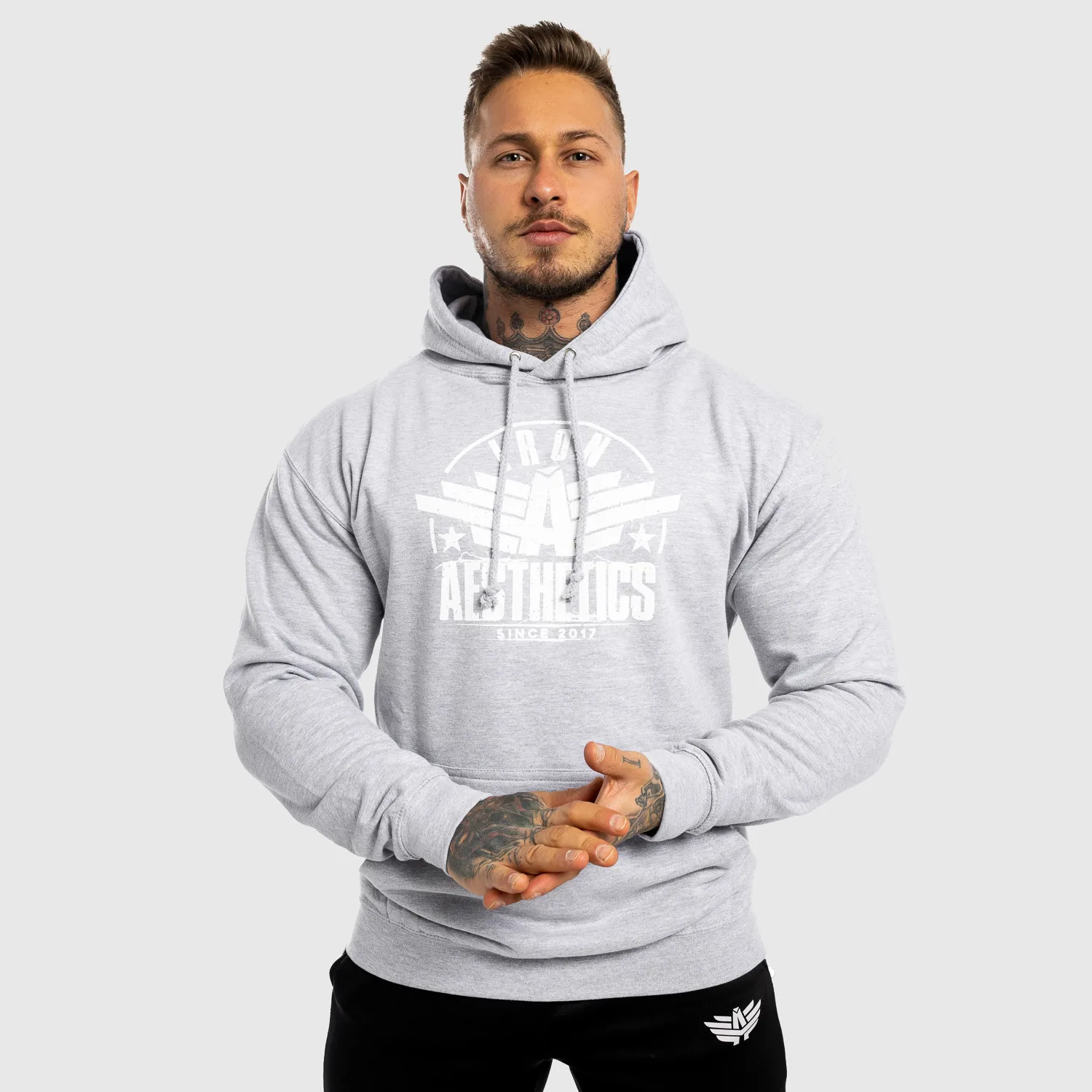 Hanorac fitness fără fermoar Iron Aesthetics Force, gri-1