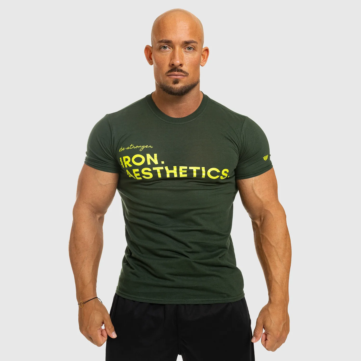 Tricou fitness pentru bărbați Iron Aesthetics Be Stronger, verde-1