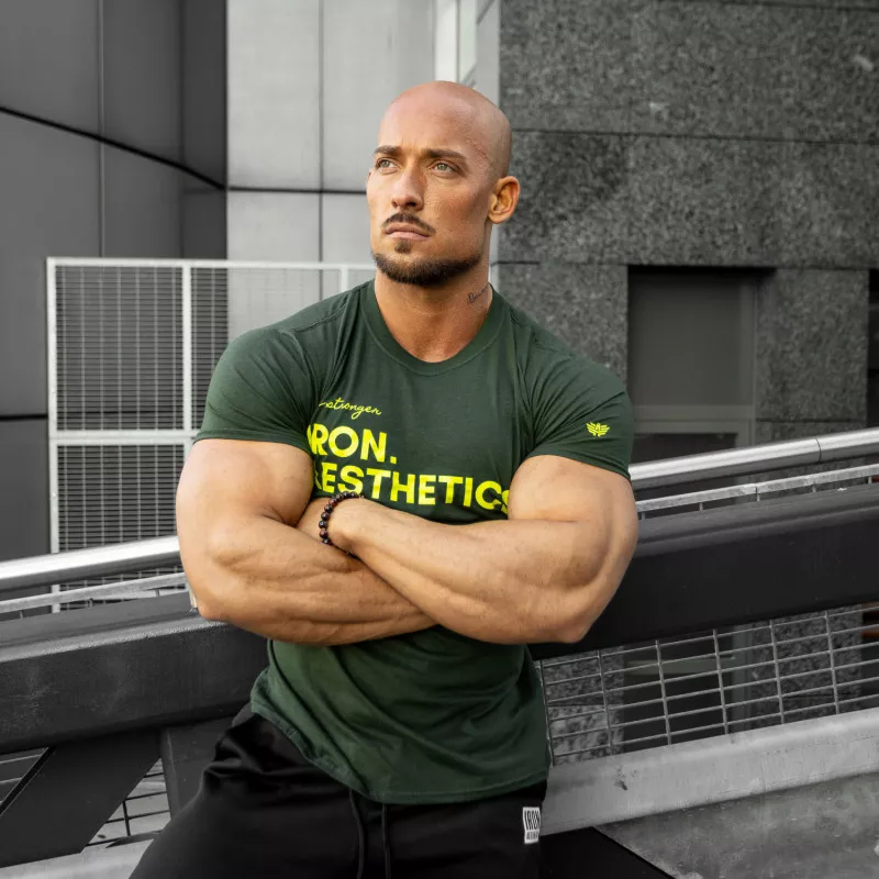 Tricou fitness pentru bărbați Iron Aesthetics Be Stronger, verde-5