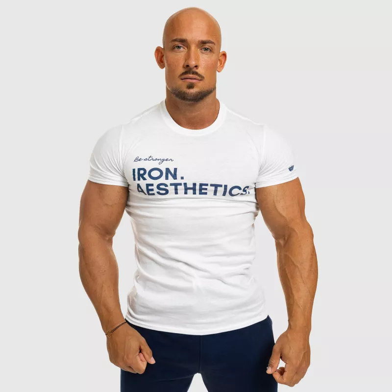 Tricou fitness pentru bărbați Iron Aesthetics Be Stronger, alb-1