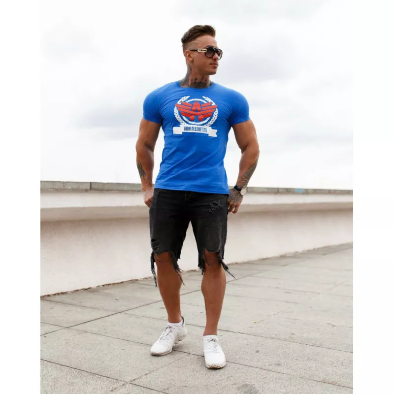 Tricou fitness pentru bărbați Iron Aesthetics Triumph, albastru-4