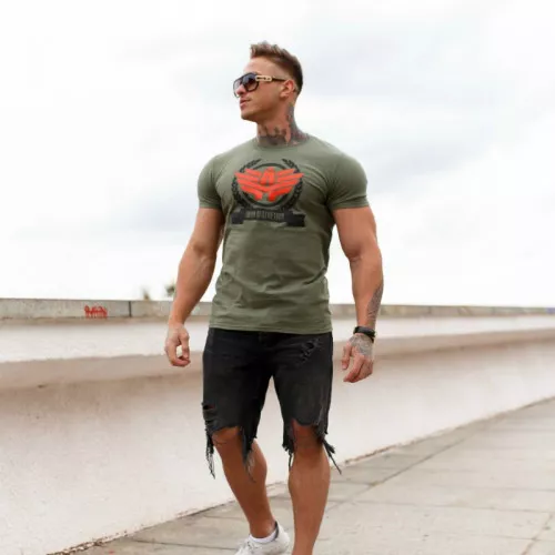 Tricou fitness pentru bărbați Iron Aesthetics Triumph, verde armată
