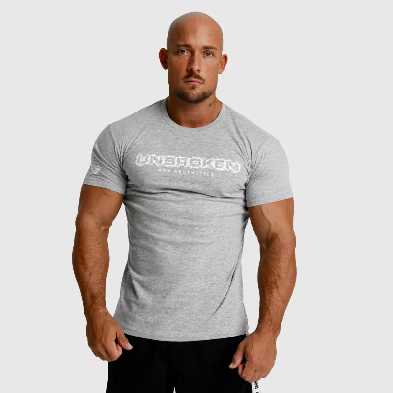Tricou fitness pentru bărbați Iron Aesthetics Unbroken, gri-1