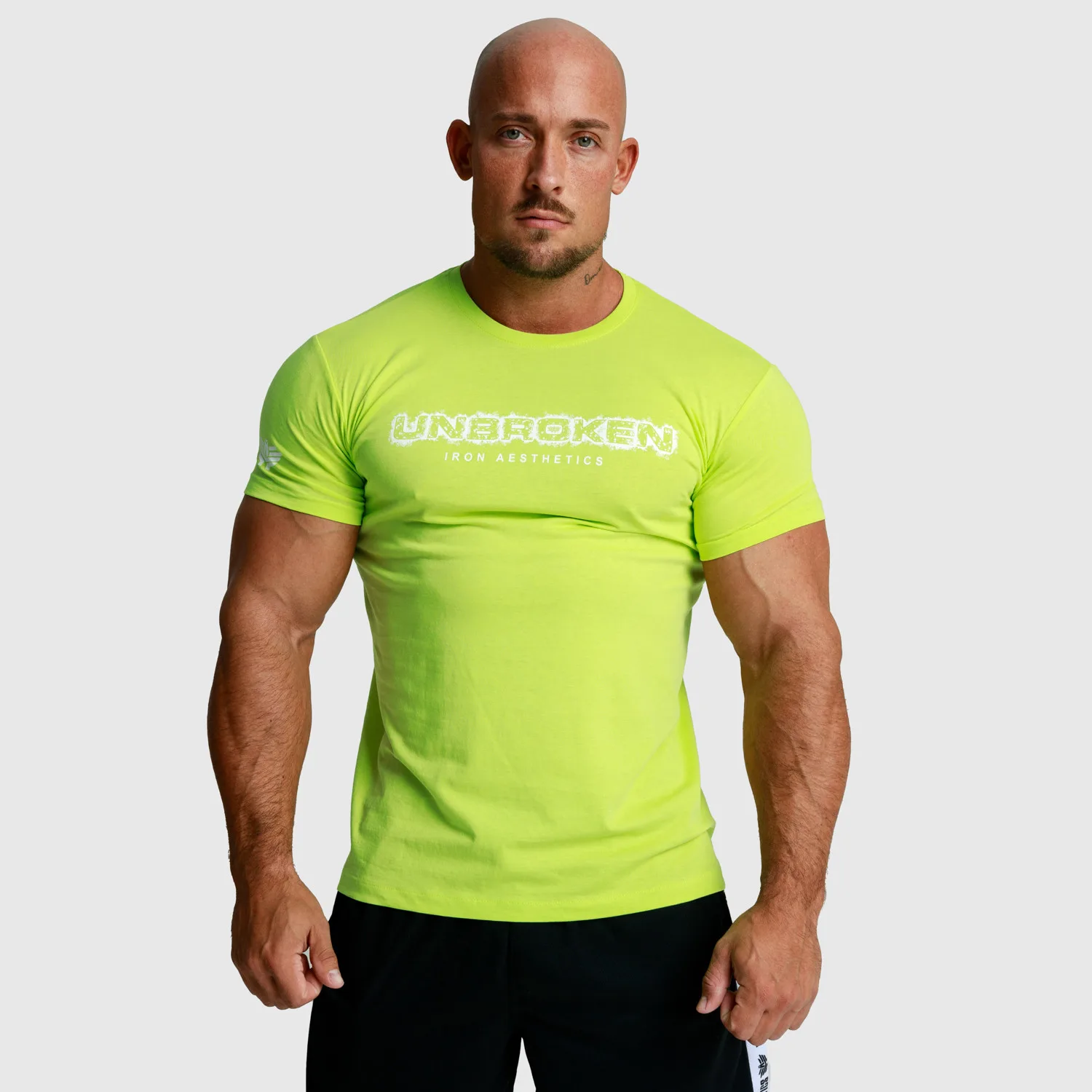 Tricou fitness pentru bărbați Iron Aesthetics Unbroken, verde lime-1