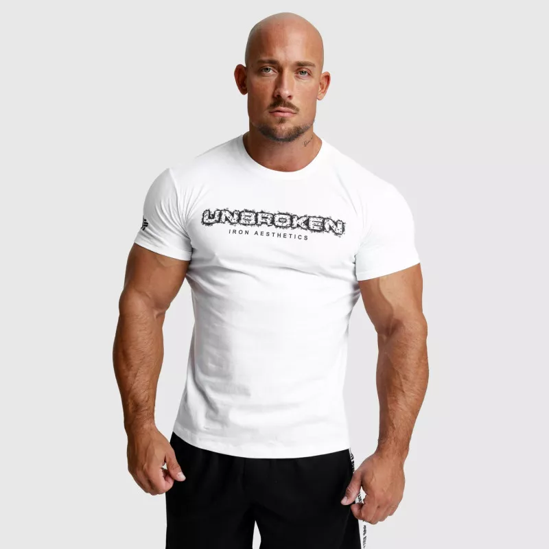 Tricou fitness pentru bărbați Iron Aesthetics Unbroken, alb-1