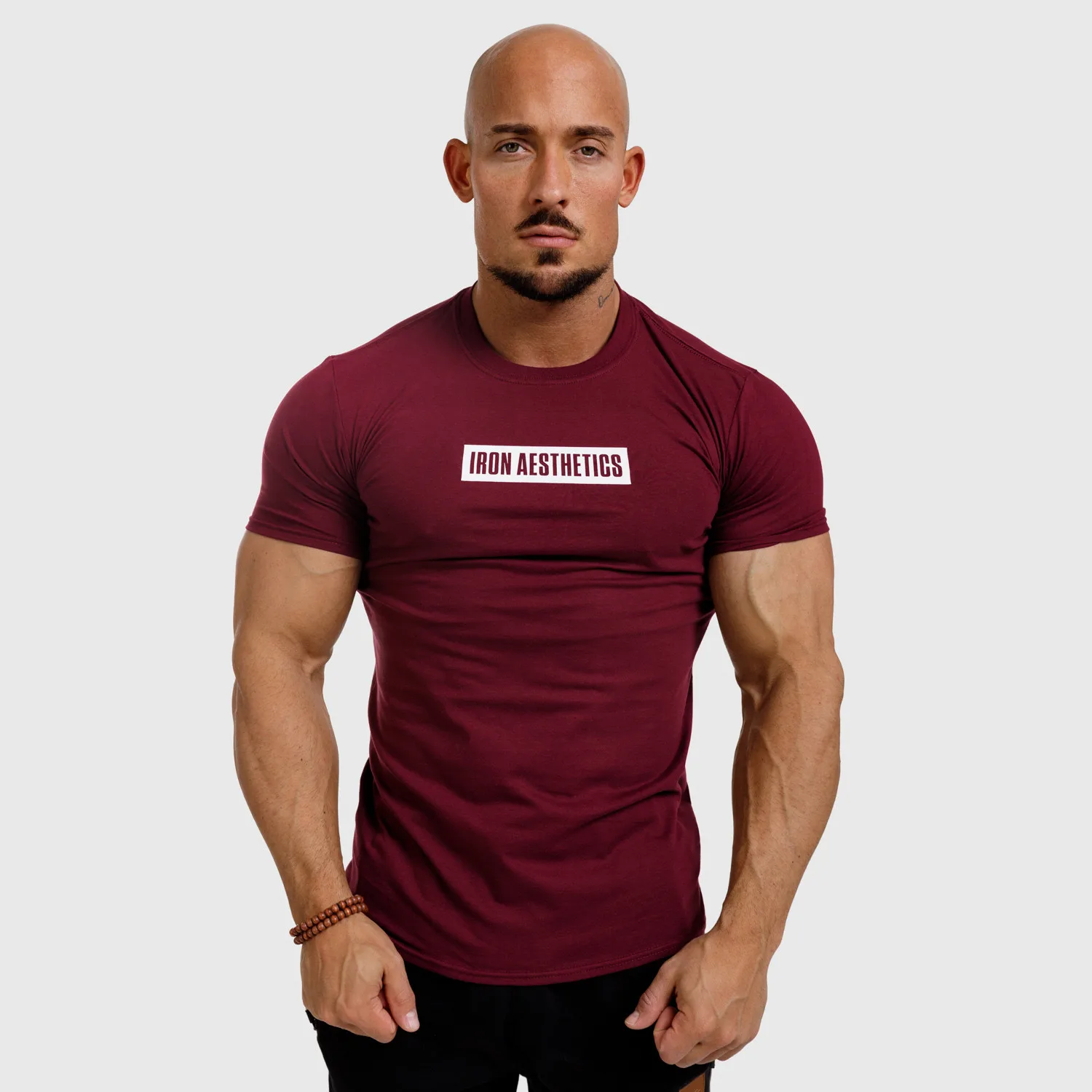 Tricou fitness pentru bărbați Iron Aesthetics Boxed, vișiniu-1