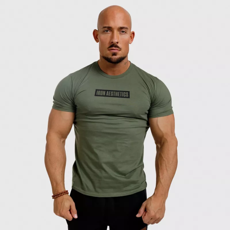 Tricou fitness pentru bărbați Iron Aesthetics Boxed, verde armată-1