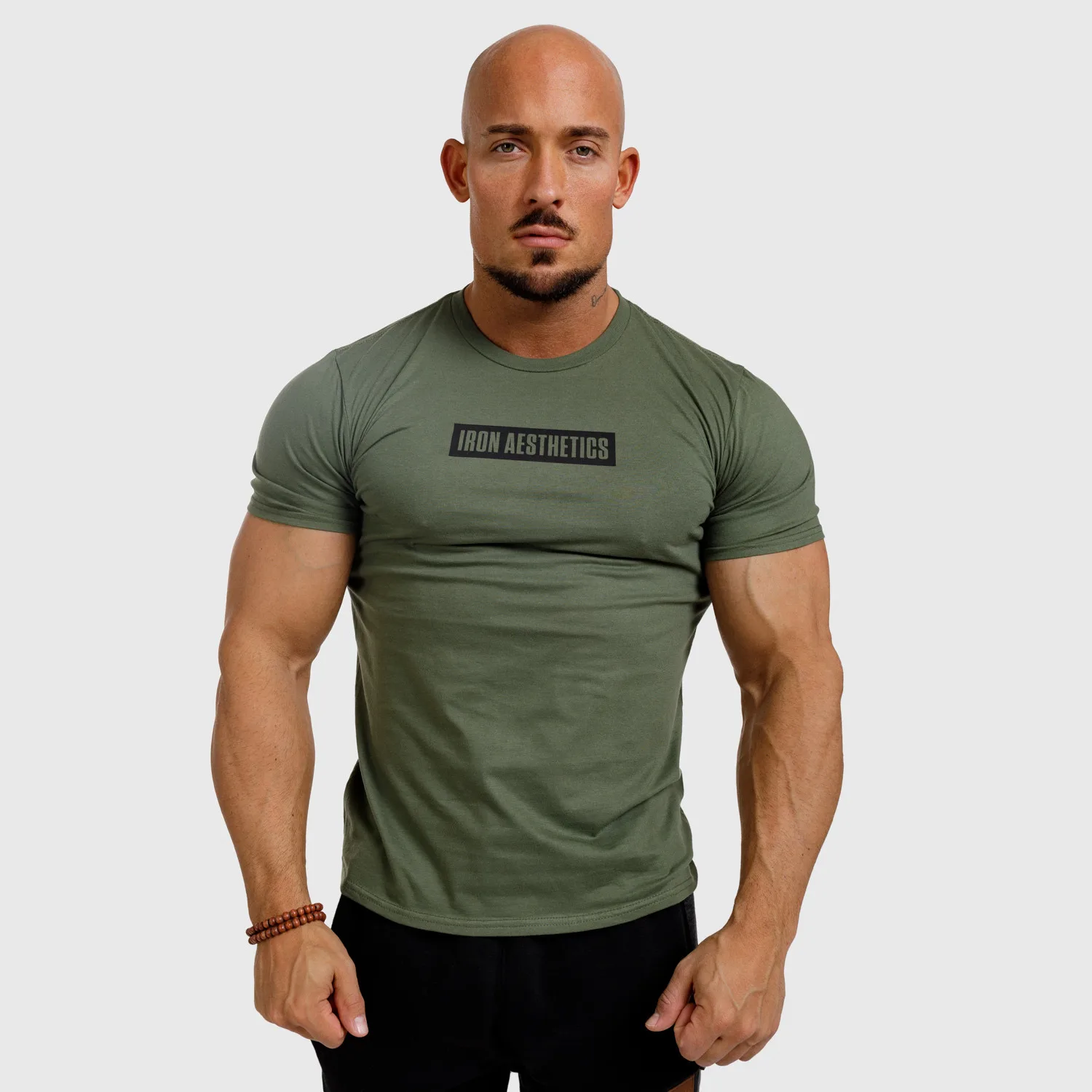 Tricou fitness pentru bărbați Iron Aesthetics Boxed, verde armată-1