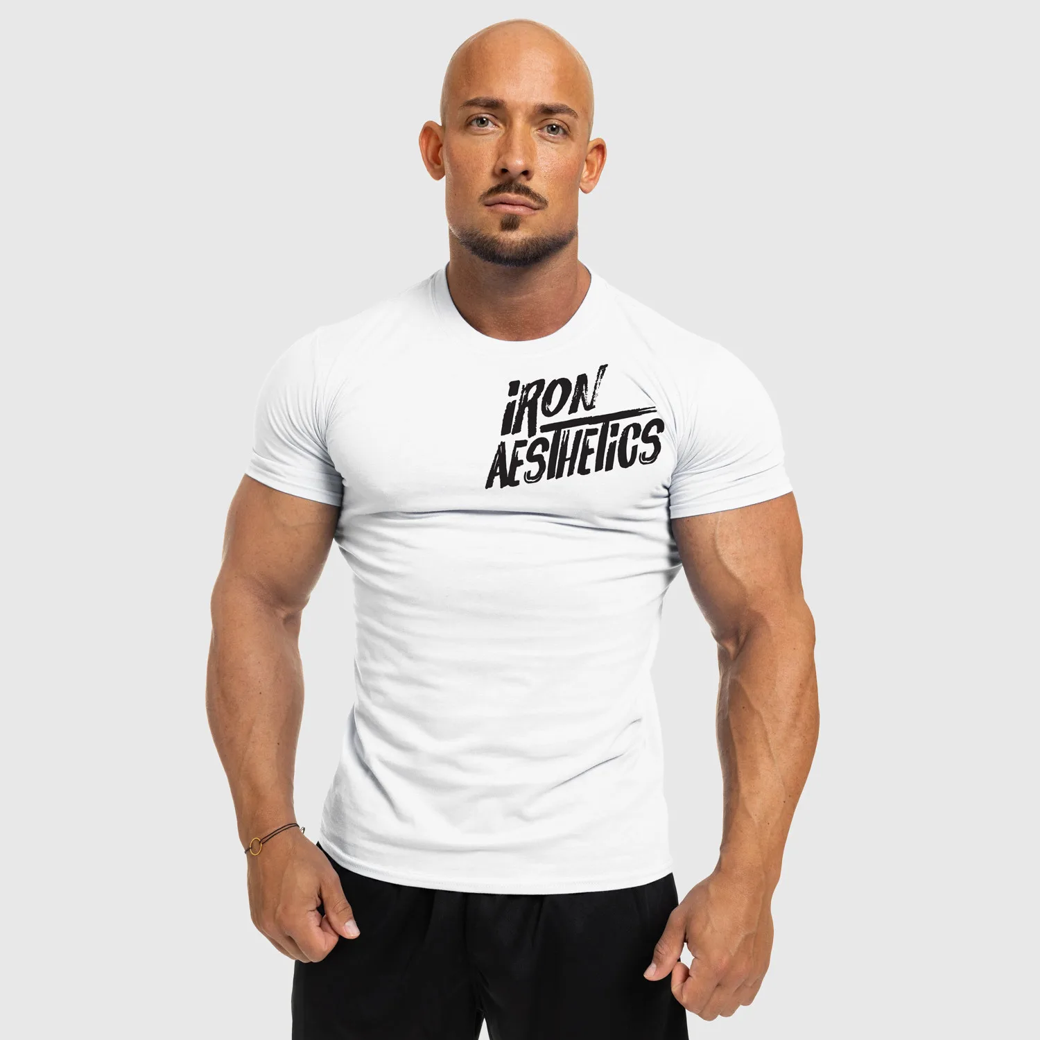Tricou fitness pentru bărbați Iron Aesthetics Splash, alb-1