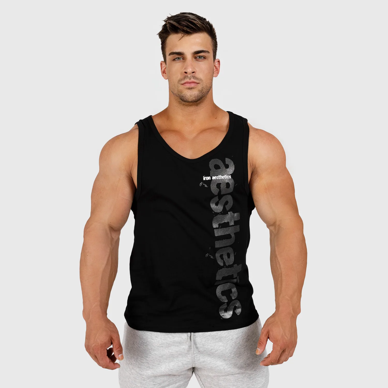 Maiou fitness pentru bărbați Iron Aesthetics Cross, negru-1