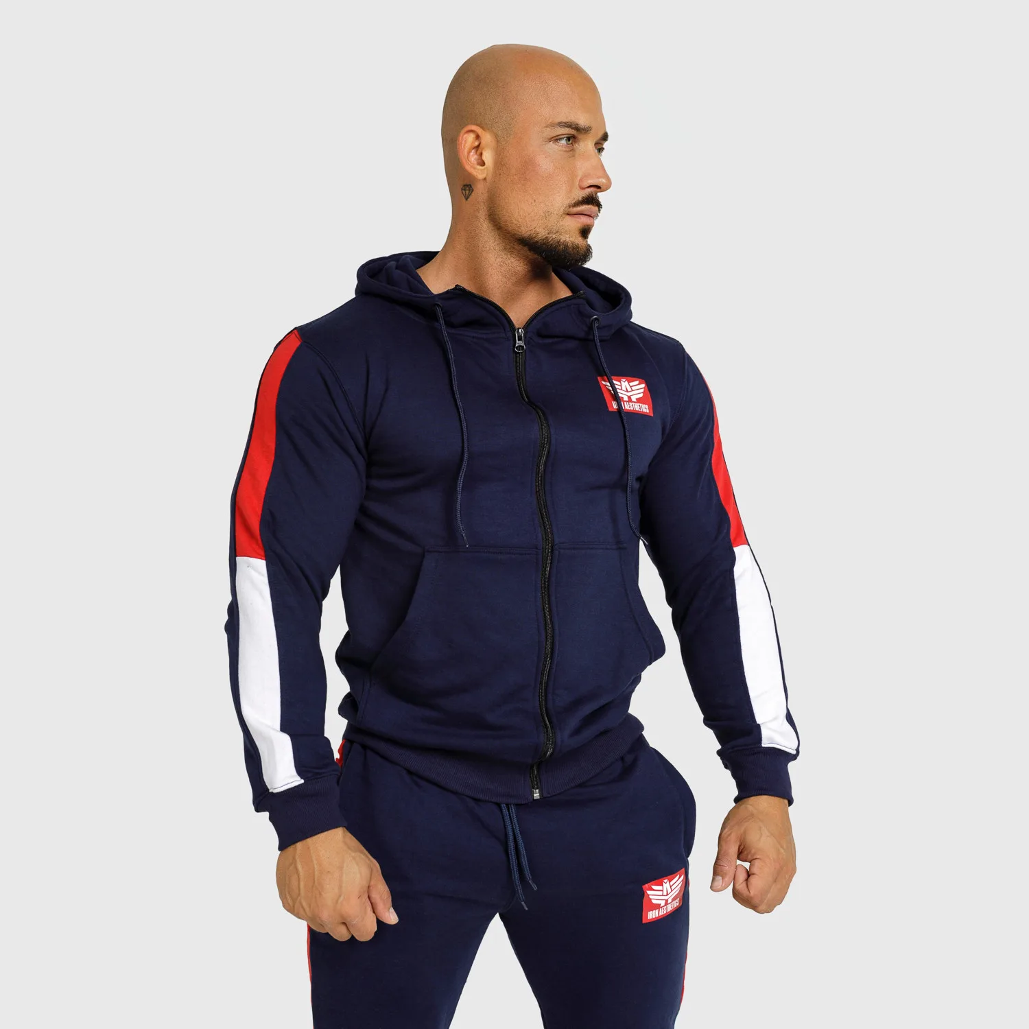 Hanorac cu glugă și fermoar Iron Aesthetics Tricolora, navy-1