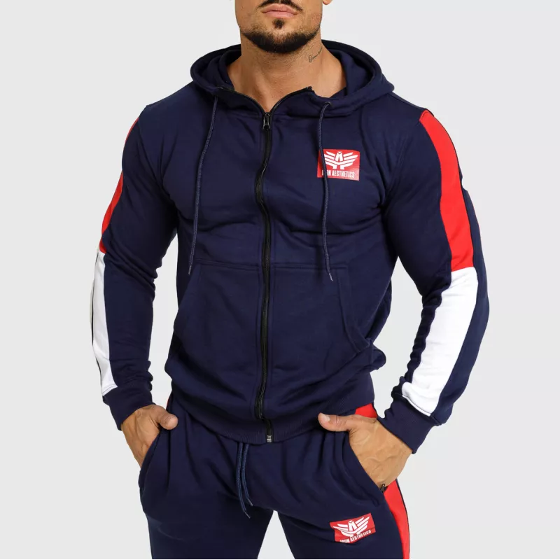 Hanorac cu glugă și fermoar Iron Aesthetics Tricolora, navy-5