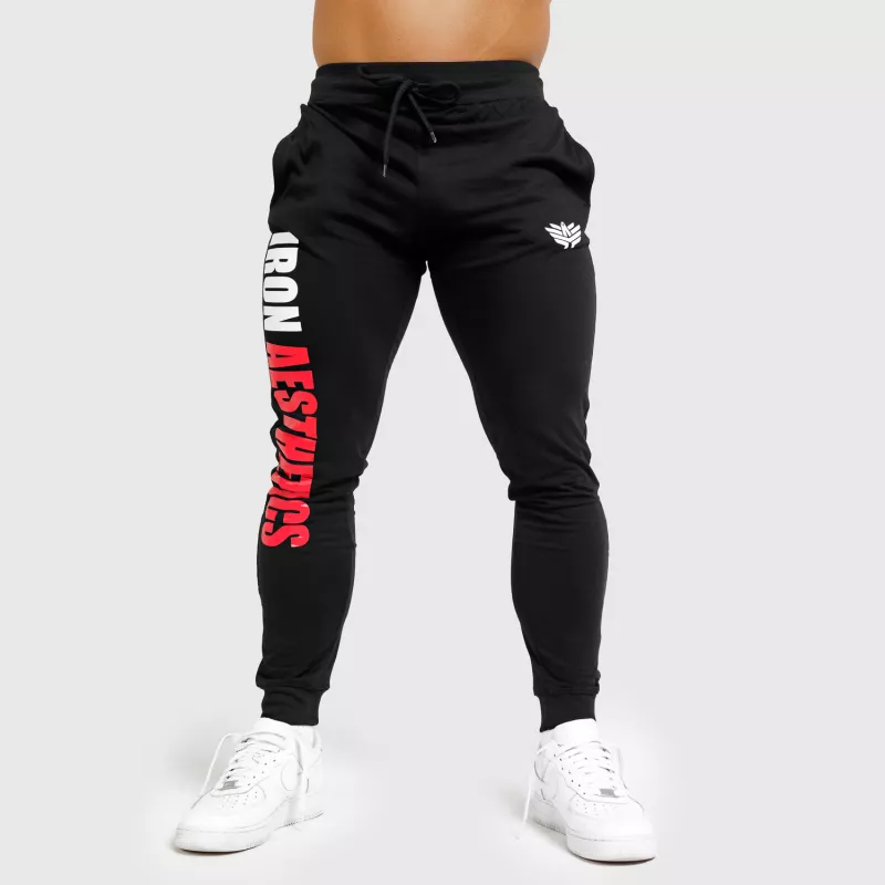 Pantaloni de trening Jogger Iron Aesthetics Vertical, negri-roșii - PRODUS DEFECT-4