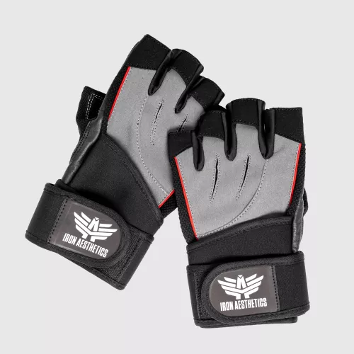Mănuși fitness Iron Aesthetics Leather Beast, gri