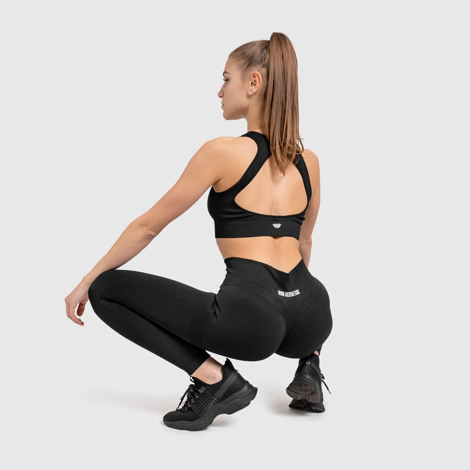 Set fitness fără cusături Iron Aesthetics Seamless Butt, negru-1