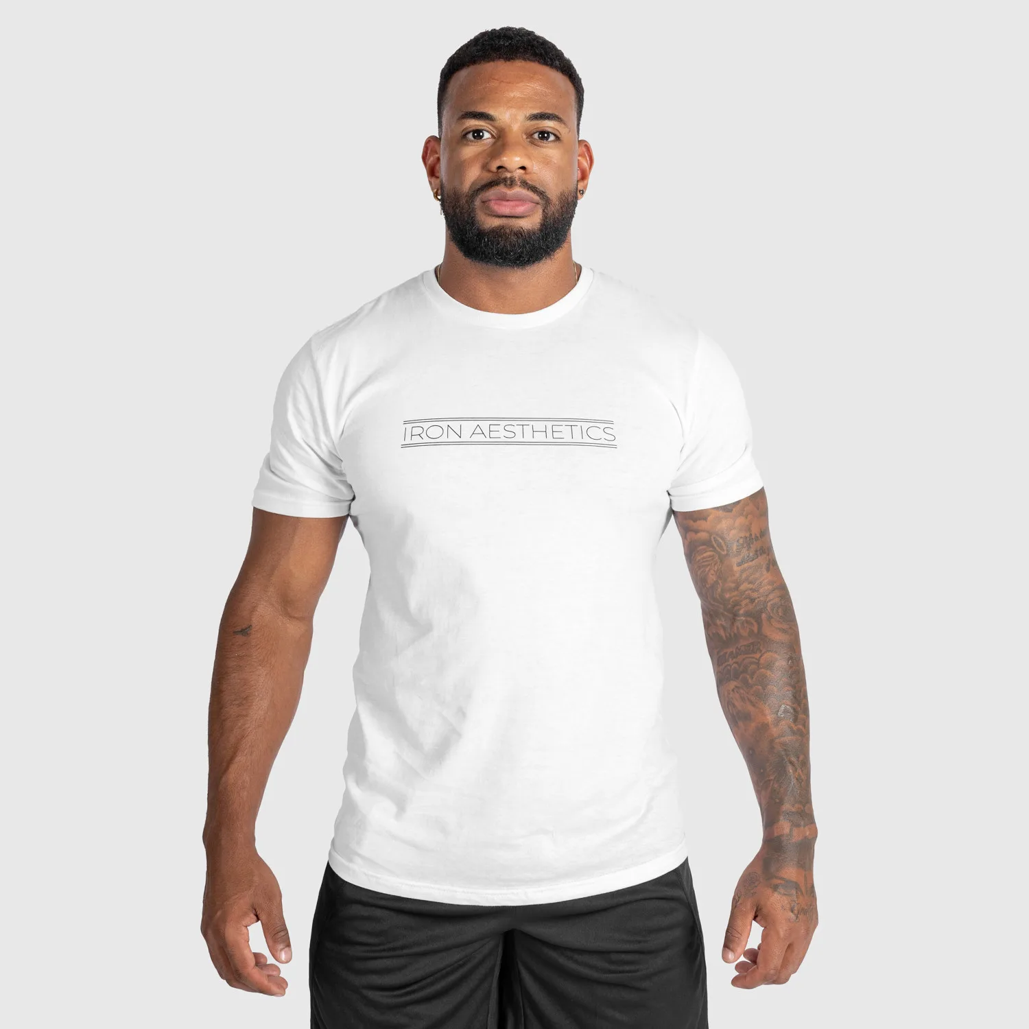 Tricou fitness pentru bărbați Iron Aesthetics Glam, alb-1