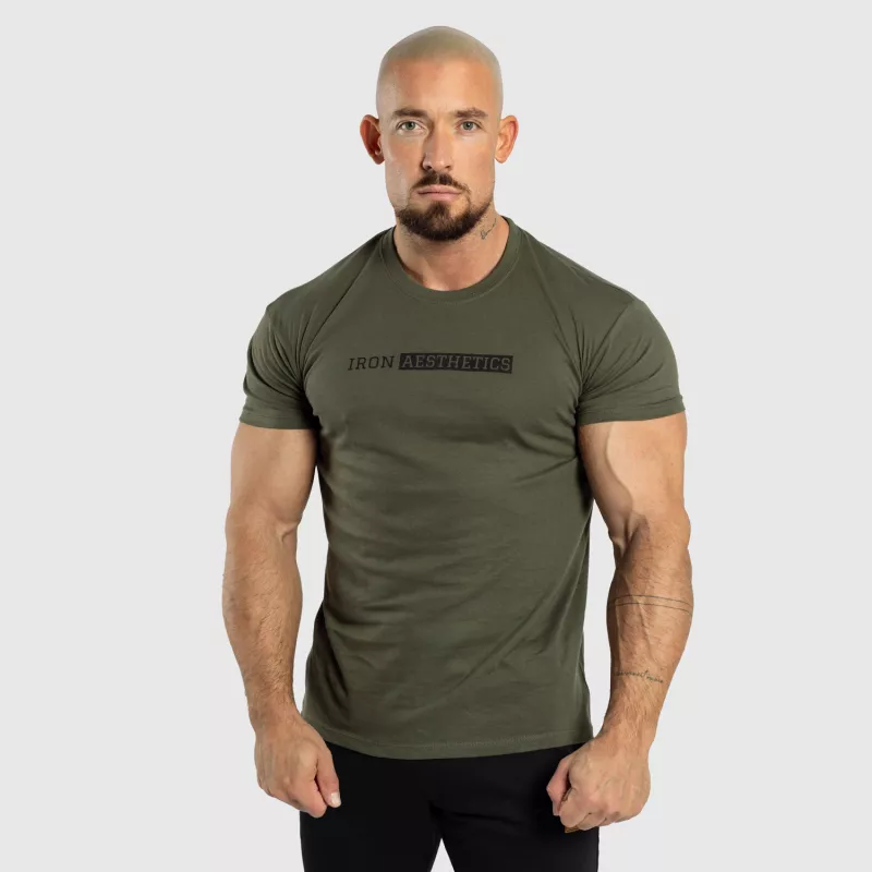Tricou fitness bărbați Iron Aesthetics Gym, verde armată-1