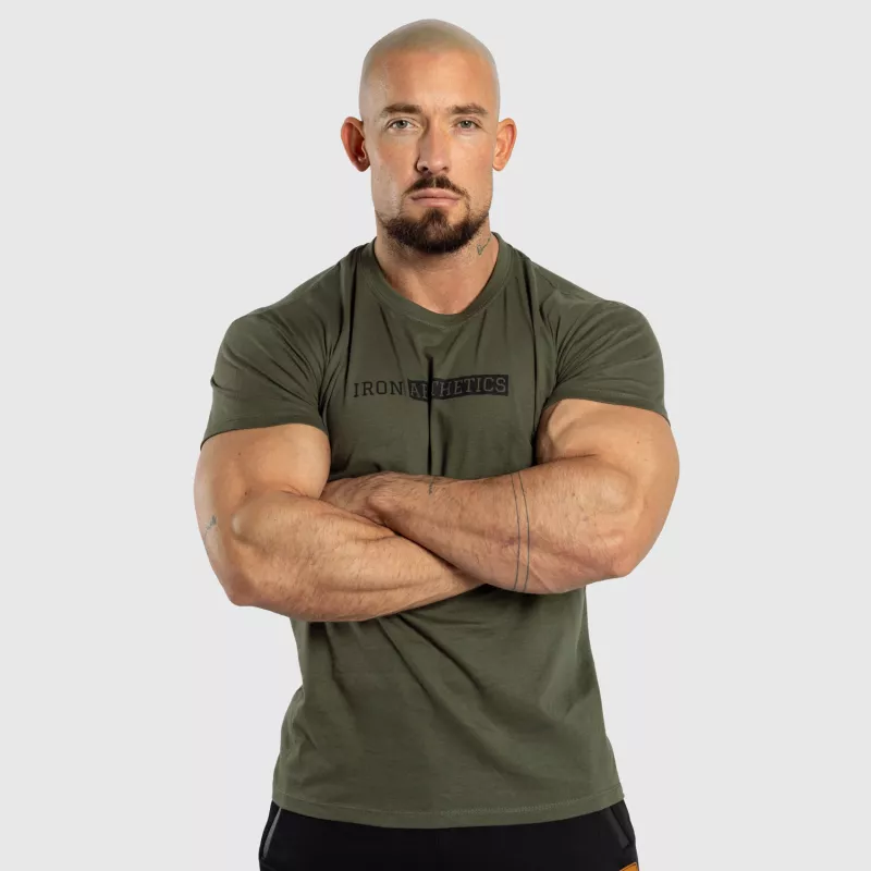 Tricou fitness bărbați Iron Aesthetics Gym, verde armată-2